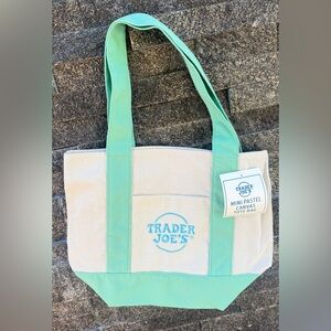 Trader Joe’s 2025 Mini Pastel Canvas Tote Bag in Mint/Off-White